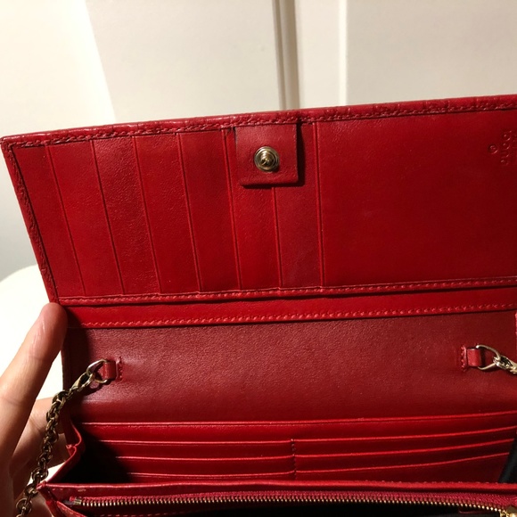 Gucci Chain Wallet Heart Red Leather Clutch - Picture 5 of 5